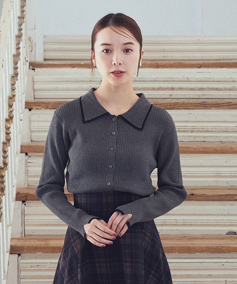 earth music&ecology バイカラートリムニットカーディガン 