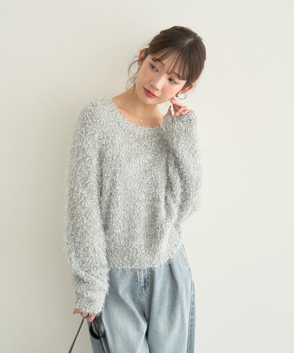 earth music&ecology ポンポンヤーンラメニットプルオーバー 