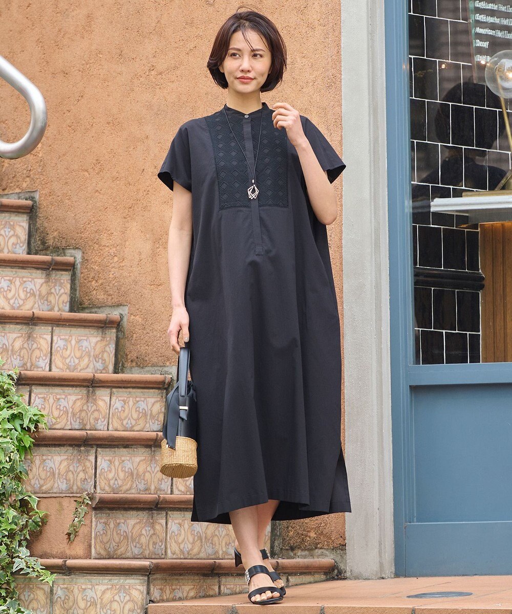 自由区 L 【洗える】ジオメトリックエンブロイダリーシャツ ワンピース 