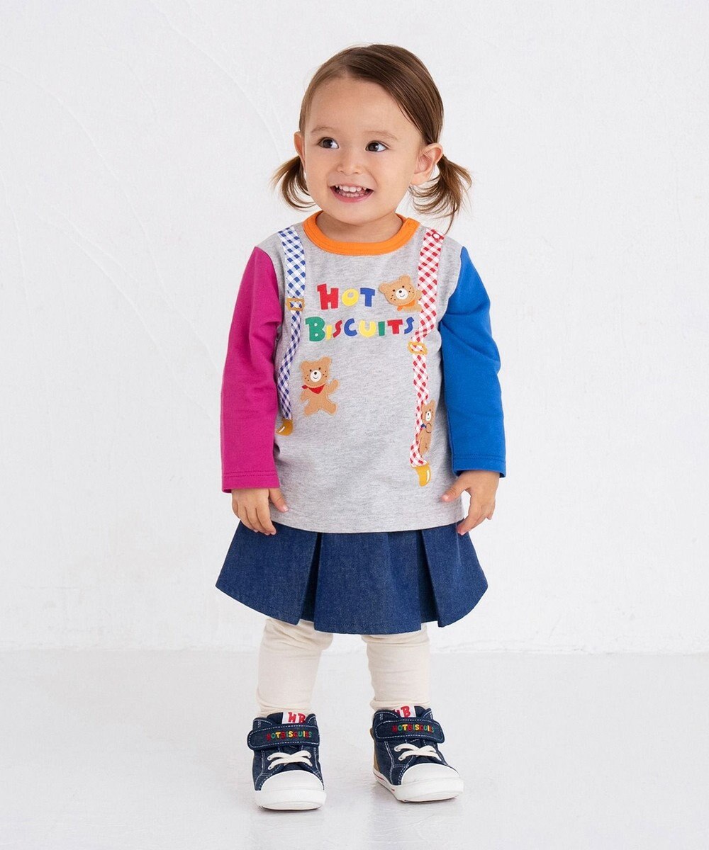 MIKI HOUSE HOT BISCUITS 【80-120cm】サスペンダーだまし絵 長袖Tシャツ 