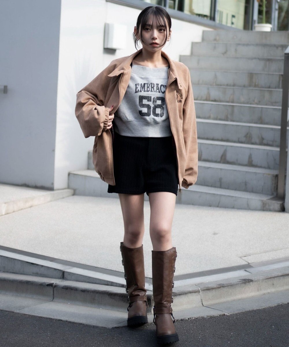 WEGO 【ユニセックス着用ITEM/MLサイズ展開】フェイクスウェードロゴスウィングトップ 