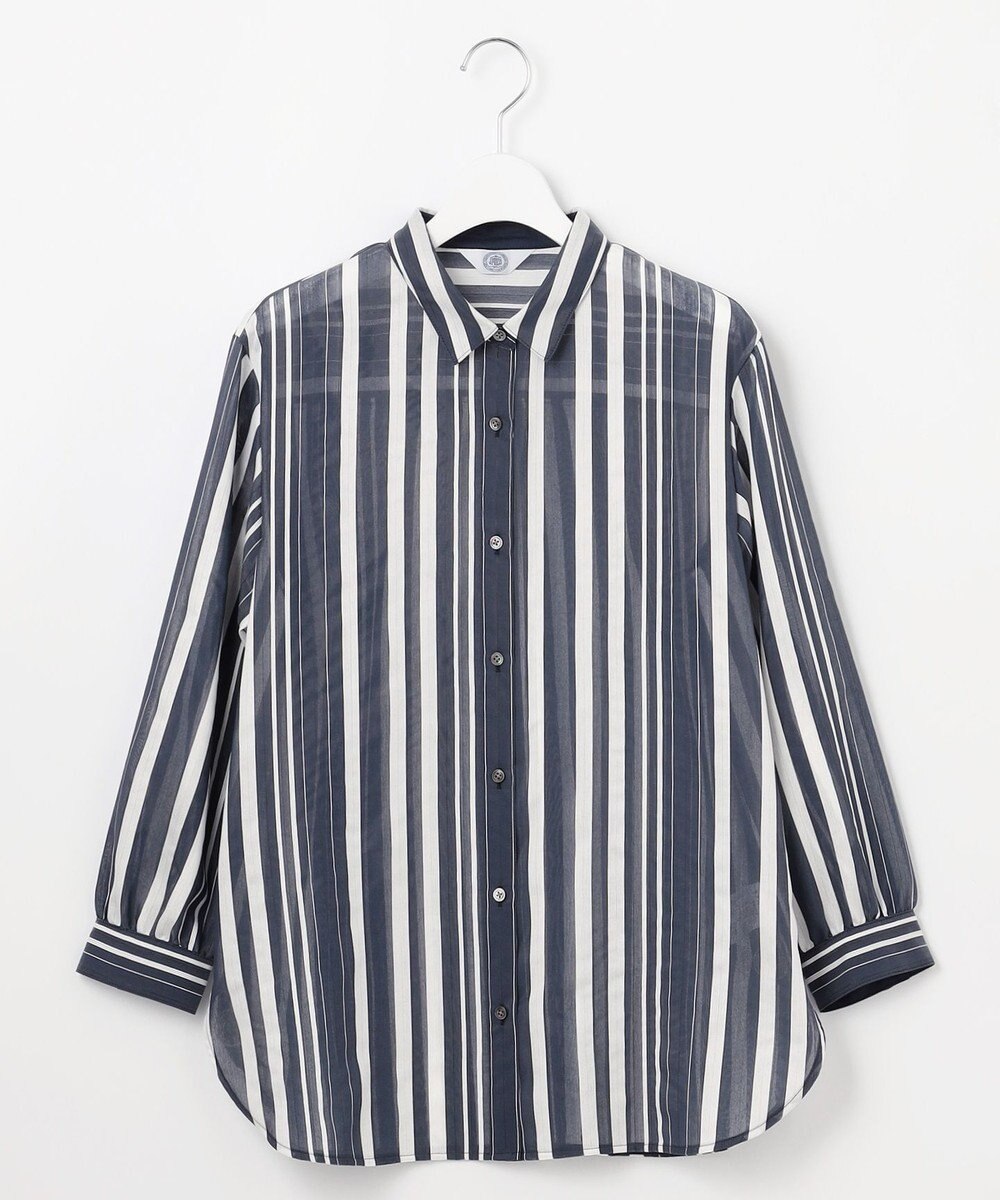 J.PRESS LADIES 【洗える】SHEER dobby ストライプ シャツカラー ブラウス 