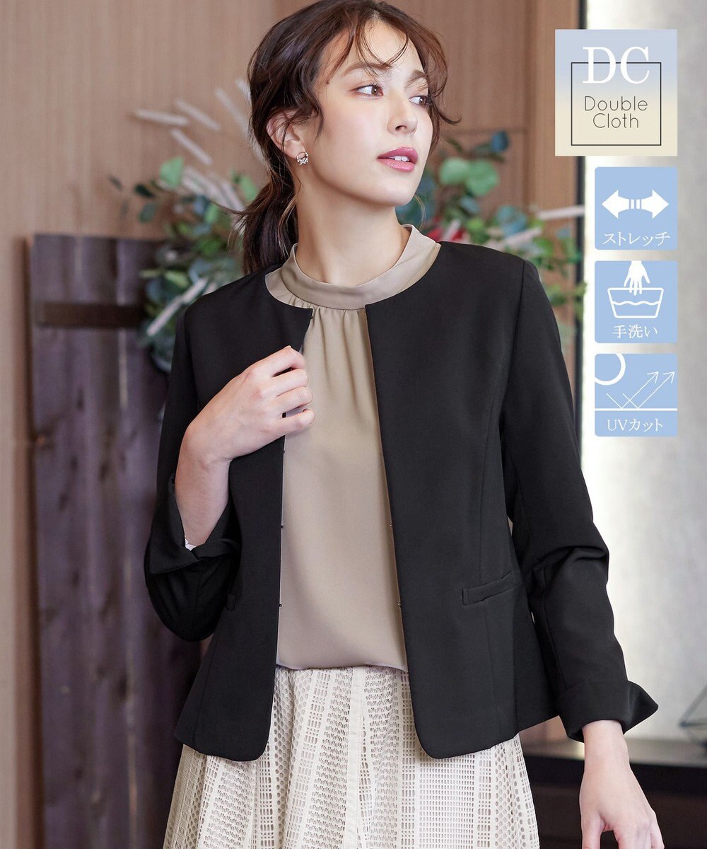 Tiaclasse L 【ダブルクロス・洗える】ノーカラージャケット 