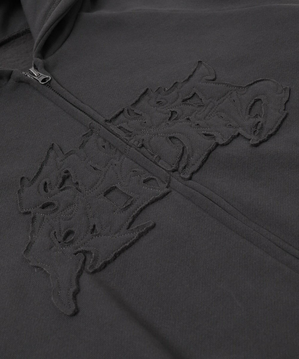 WEGO 【ユニセックス着用ITEM】ダメージアップリケレイヤードZIPパーカー 