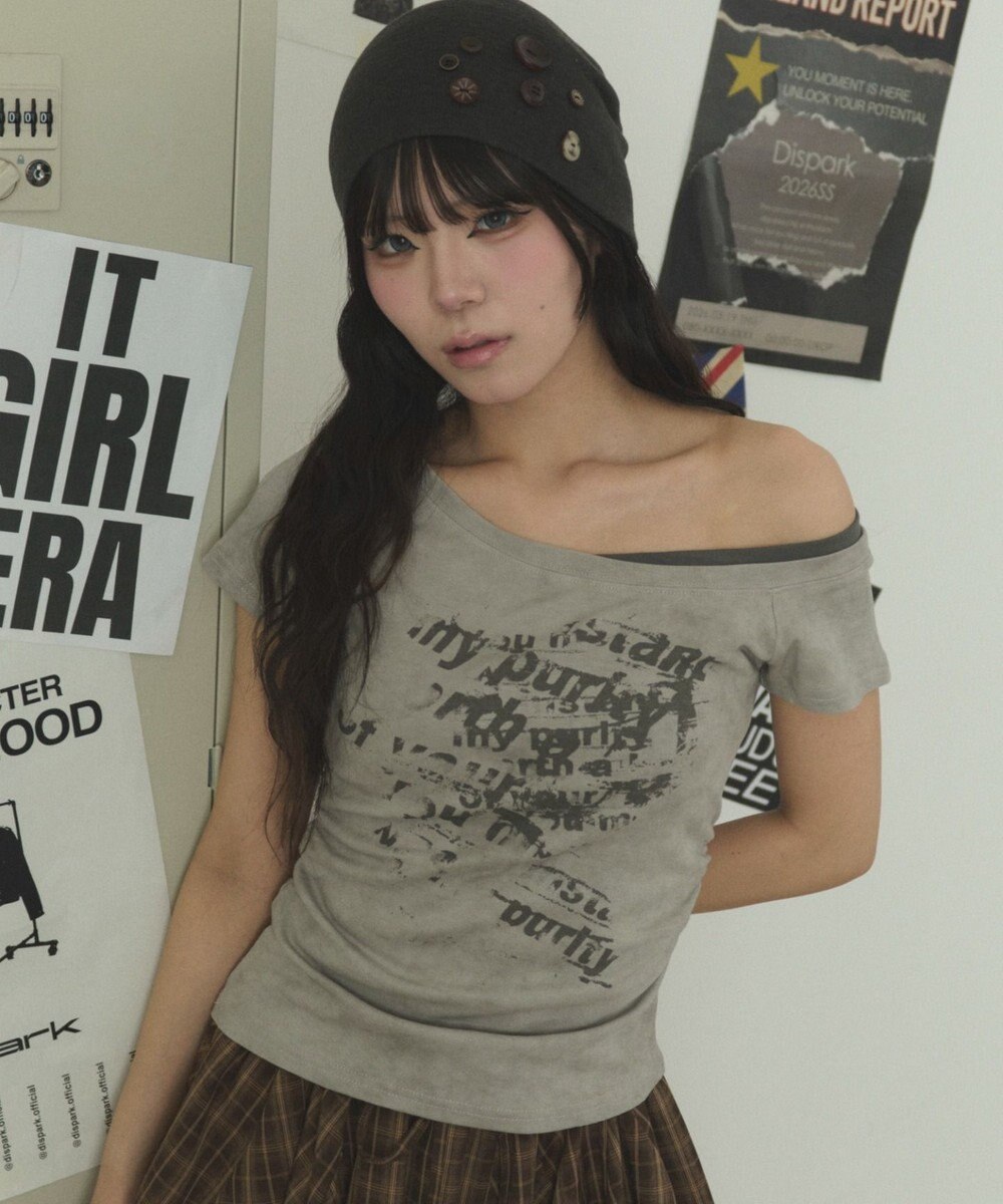 WEGO サイドギャザーレイヤードオフショルT 