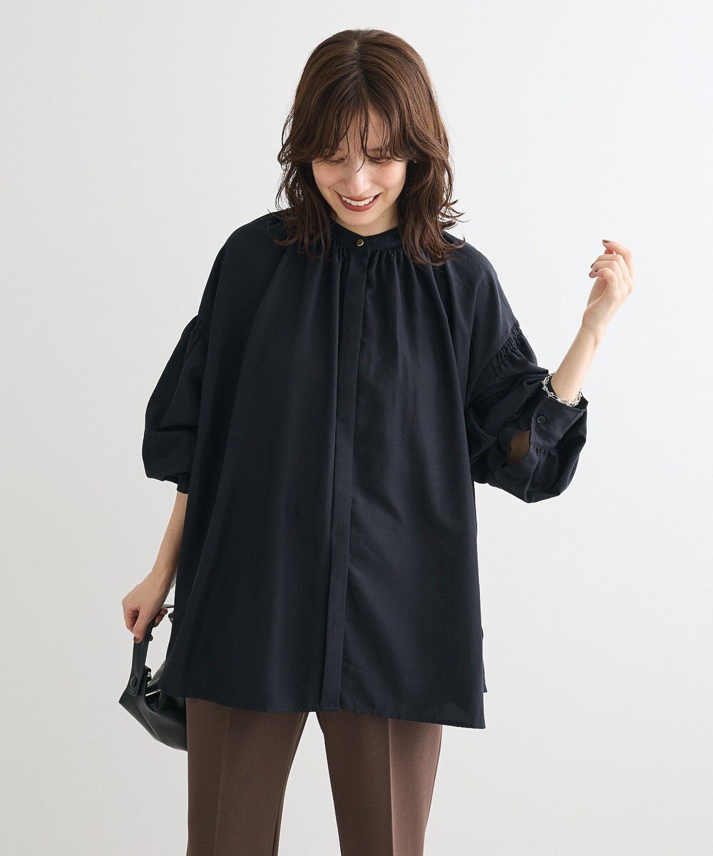 Green Parks ｅａｓｅ　ｂｌｕｅ．バックシャーリングブラウス 