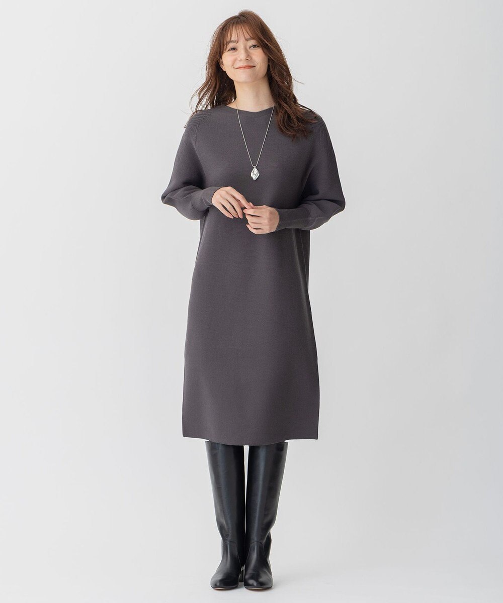 自由区 【洗える】コットンストレッチホールガーメント ニットワンピース 