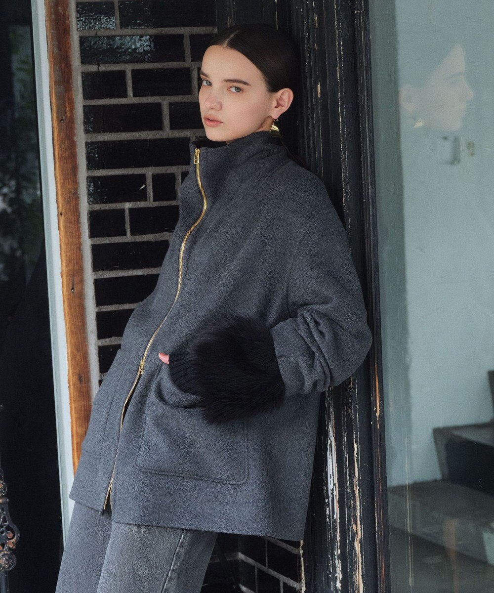 BEIGE， ZION / ウールスタンドカラーショートコート 