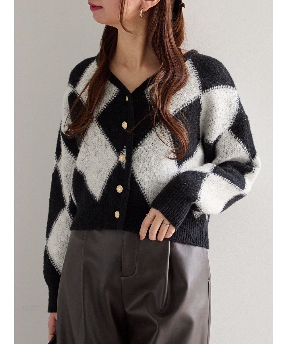 Te chichi アーガイルジャガードVネックカーディガン 