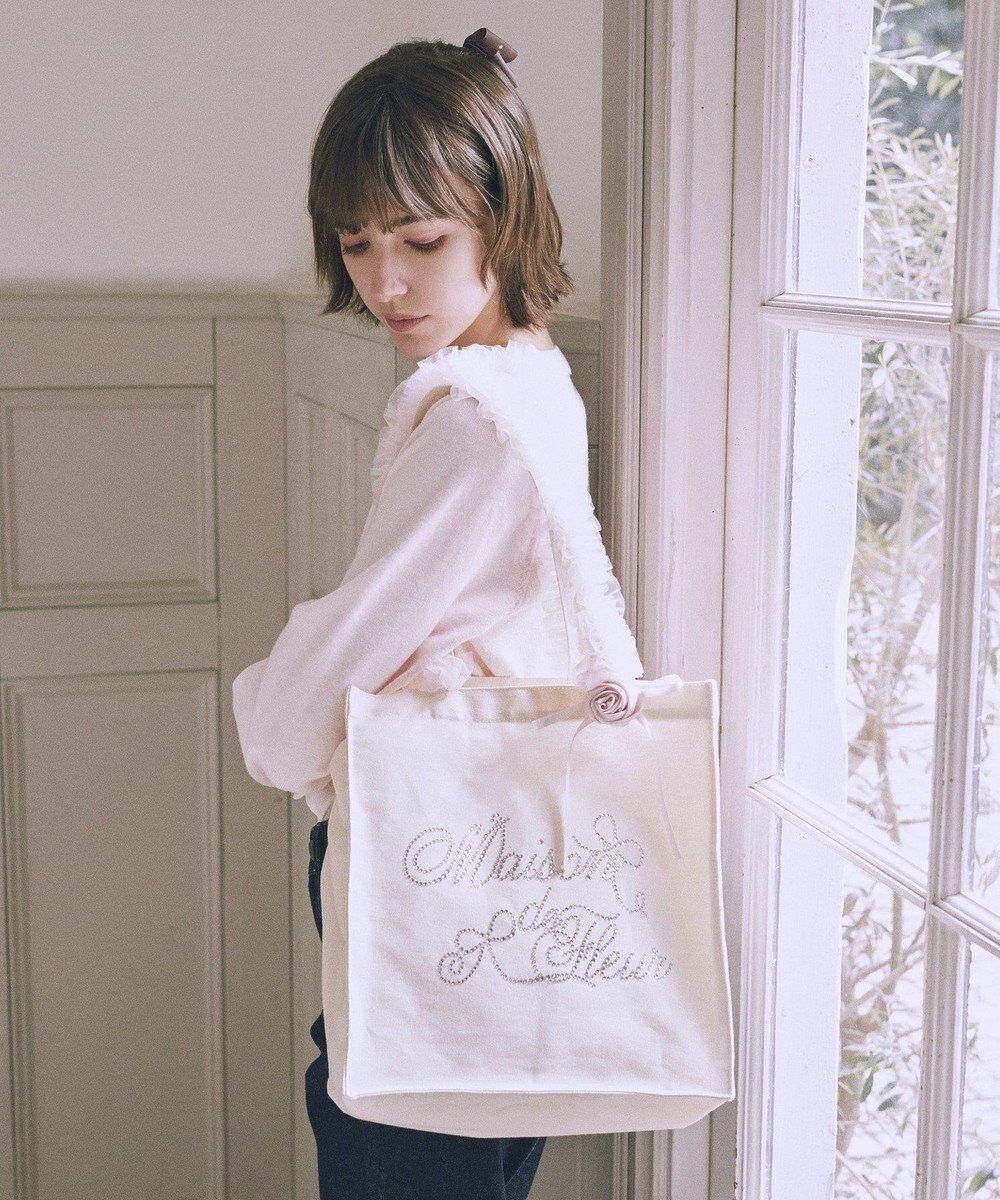 Maison de FLEUR チュールハンドルローズスクエアトートバッグ 