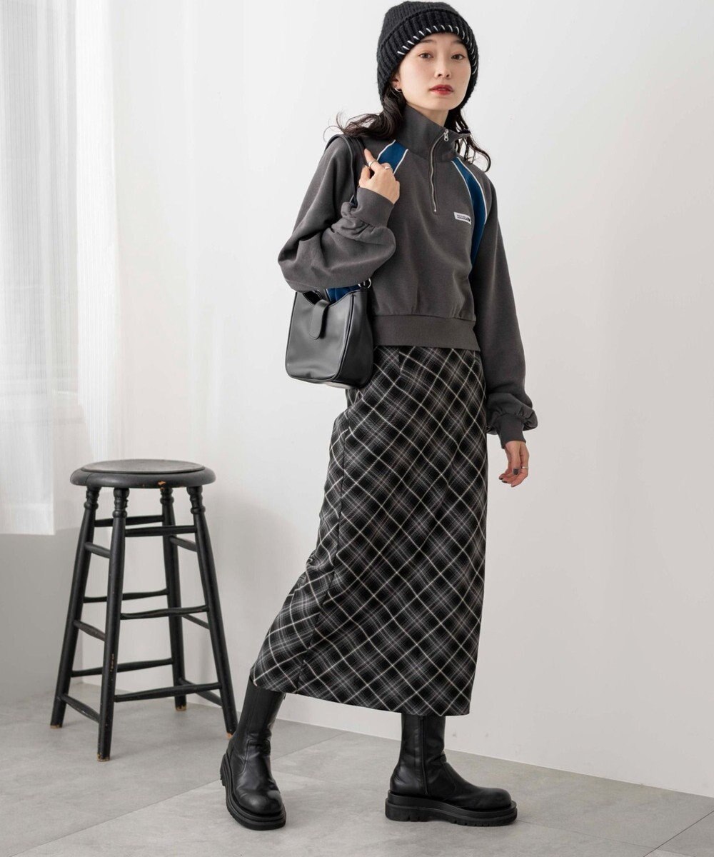 WEGO パイピング切替ショートハーフZIPスウェット 