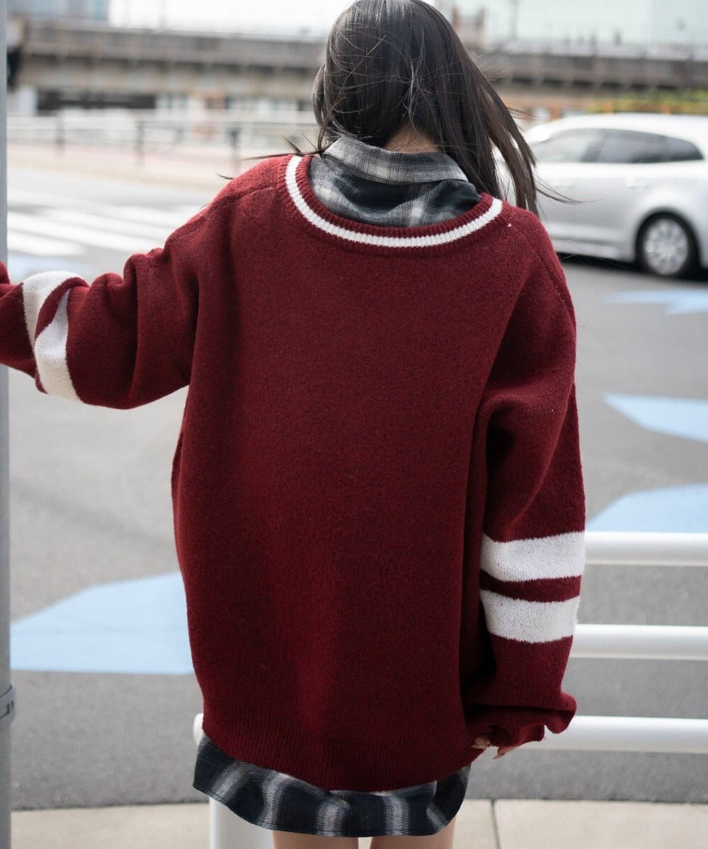 WEGO 【25年秋冬新作】フラッフィーVネックニットBIGプルオーバー 