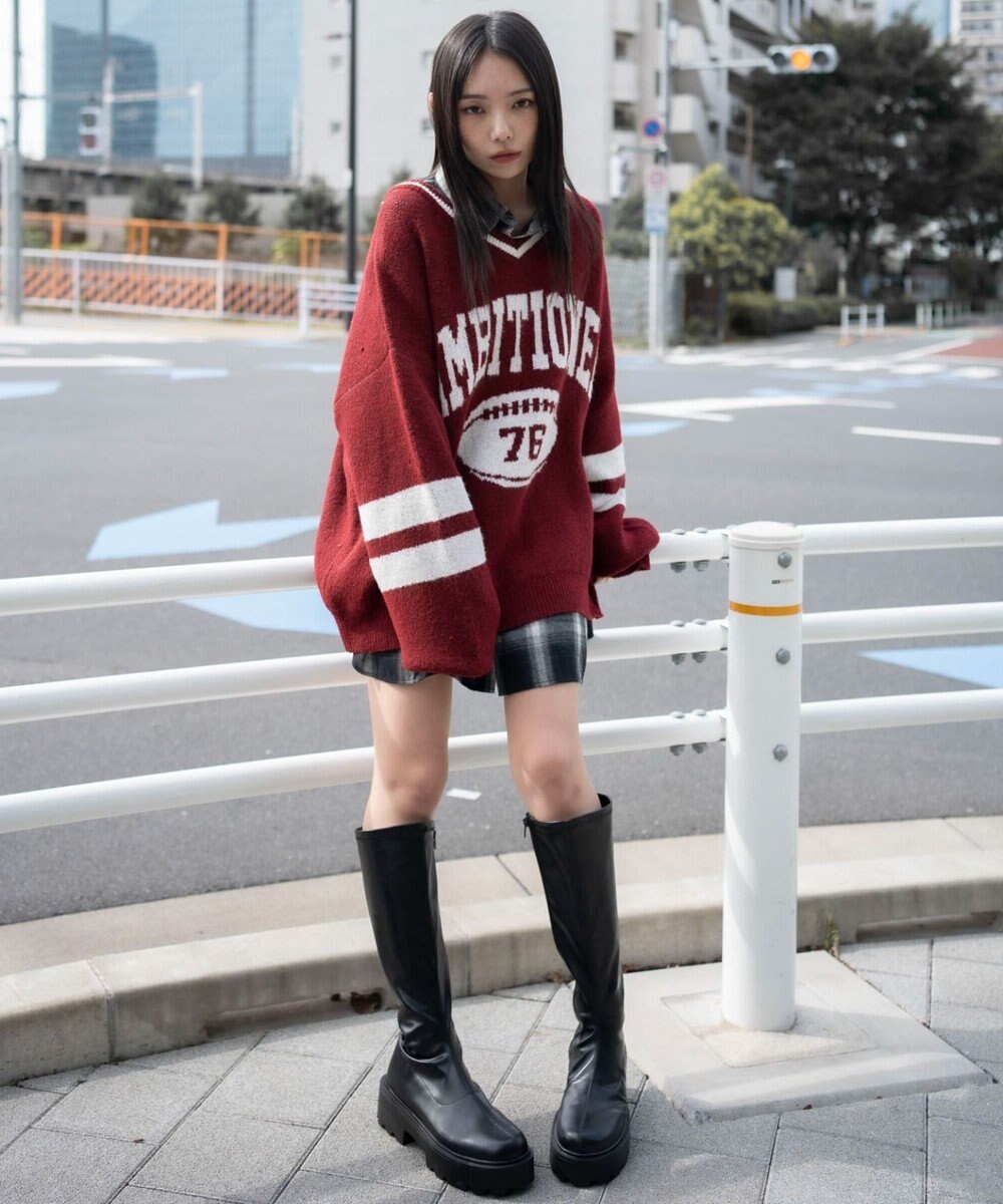 WEGO 【25年秋冬新作】フラッフィーVネックニットBIGプルオーバー 