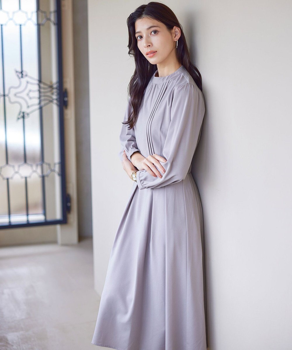 Tiaclasse 【洗える】ハイネックピンタックワンピース 