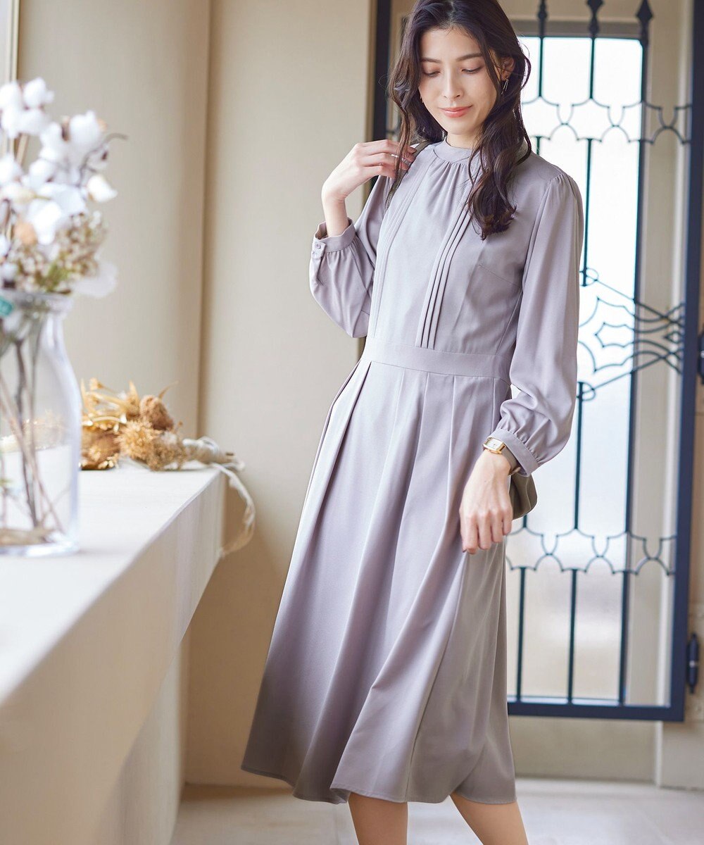 Tiaclasse 【洗える】ハイネックピンタックワンピース 