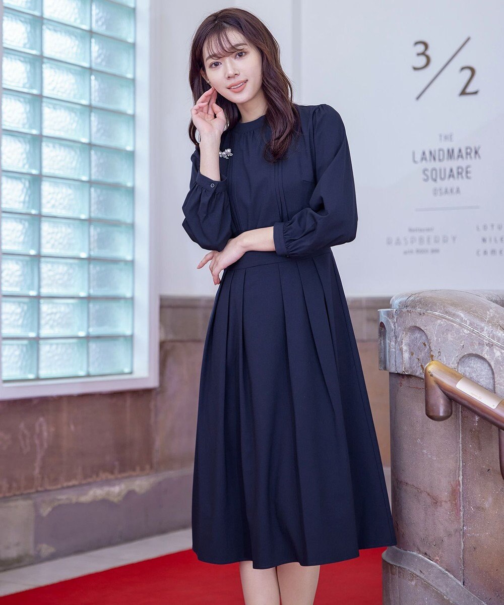 Tiaclasse 【洗える】ハイネックピンタックワンピース 