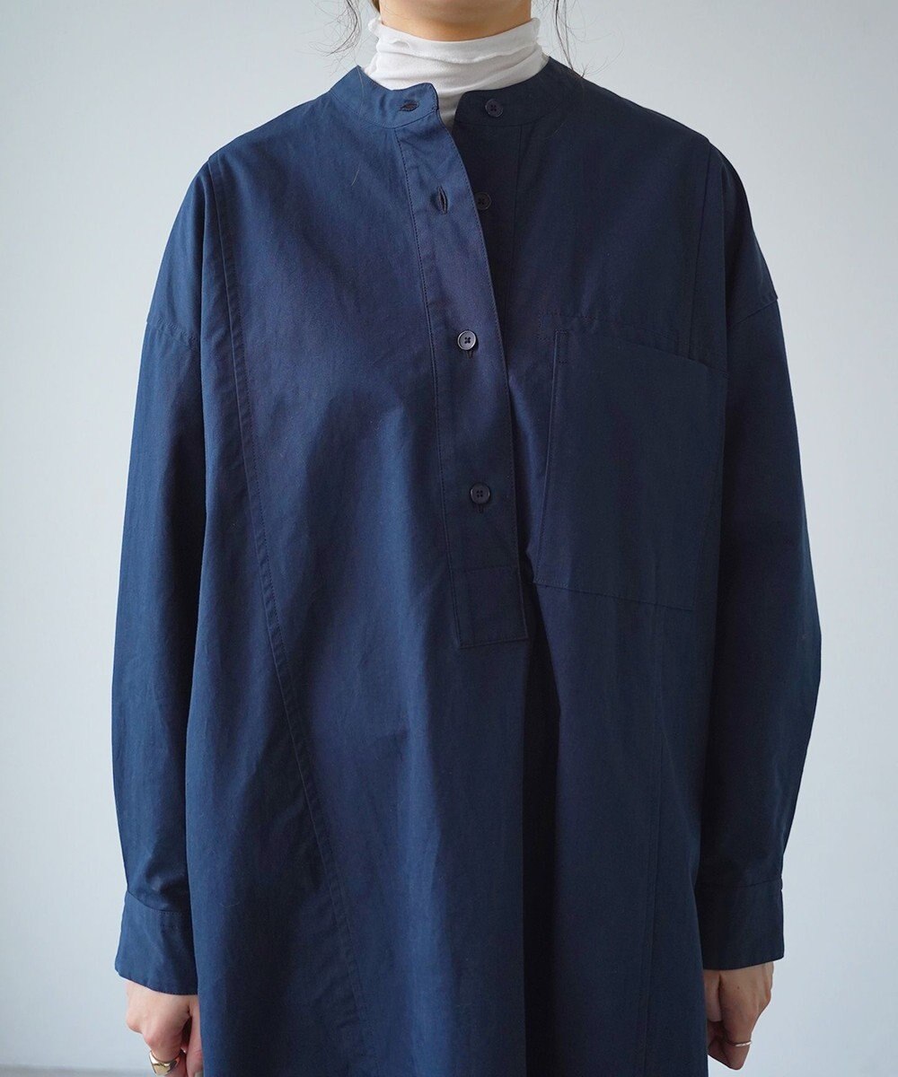 WHITE MAILS COTTON PAPER DUMP BAND COLLAR OVERSIZED シャツドレス 