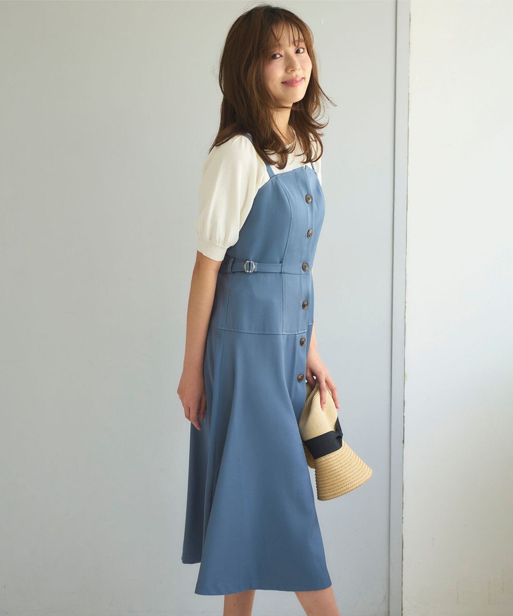 Feroux 【洗える】サイドベルト ジャンパースカート 