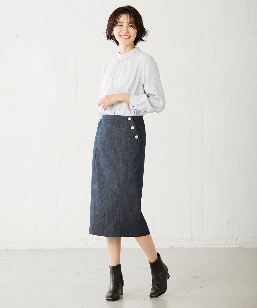 J.PRESS LADIES L 【洗える】 セルロースシャンブレー タイト ナロー スカート 