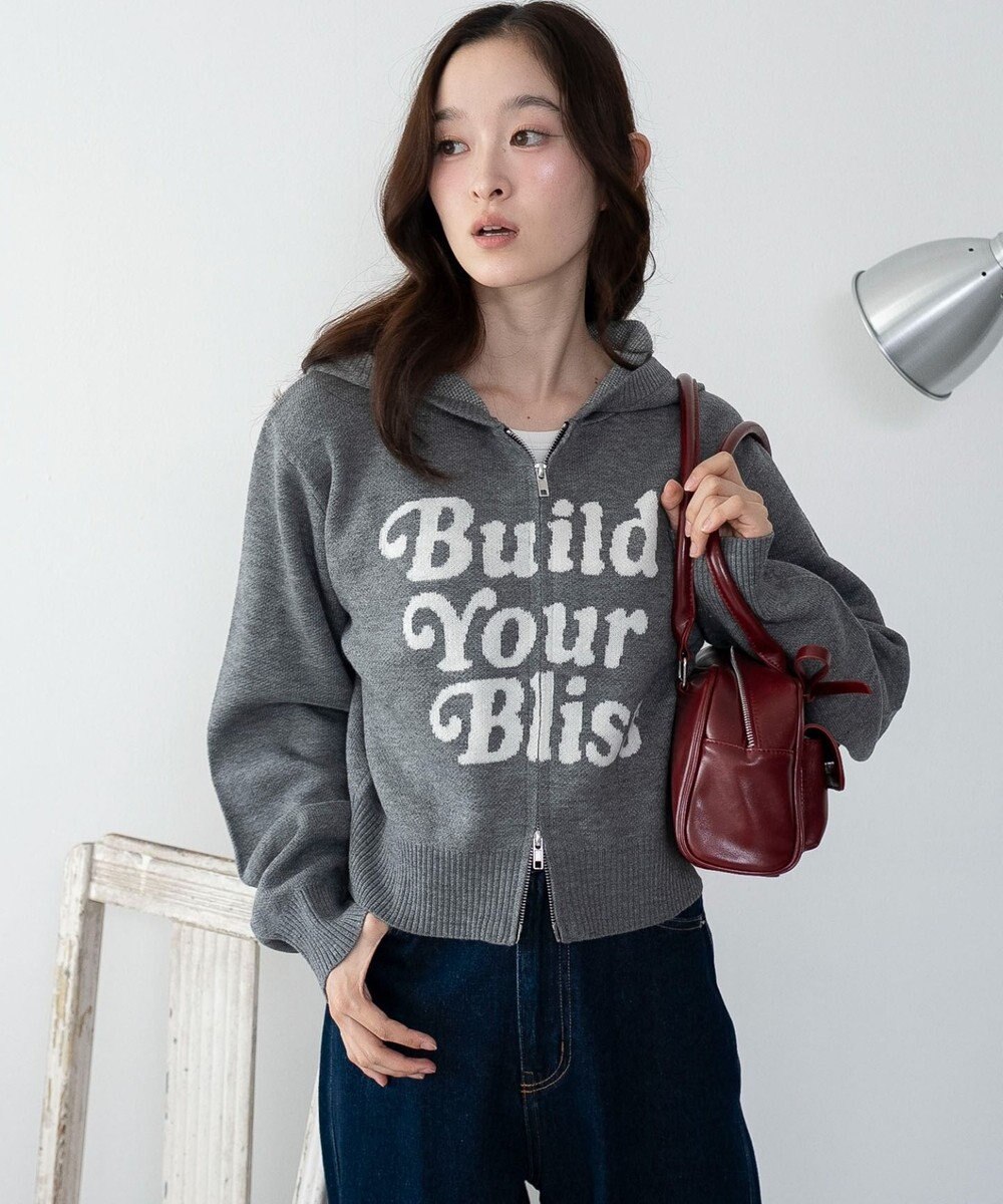 WEGO グラフィックジャガードニットZIPパーカー 