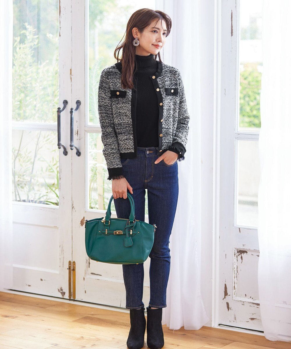 Tiaclasse 【洗える】ツイードニットカーディガン 