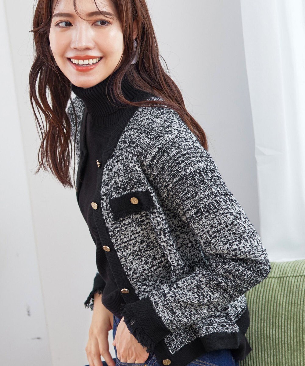 Tiaclasse 【洗える】ツイードニットカーディガン 