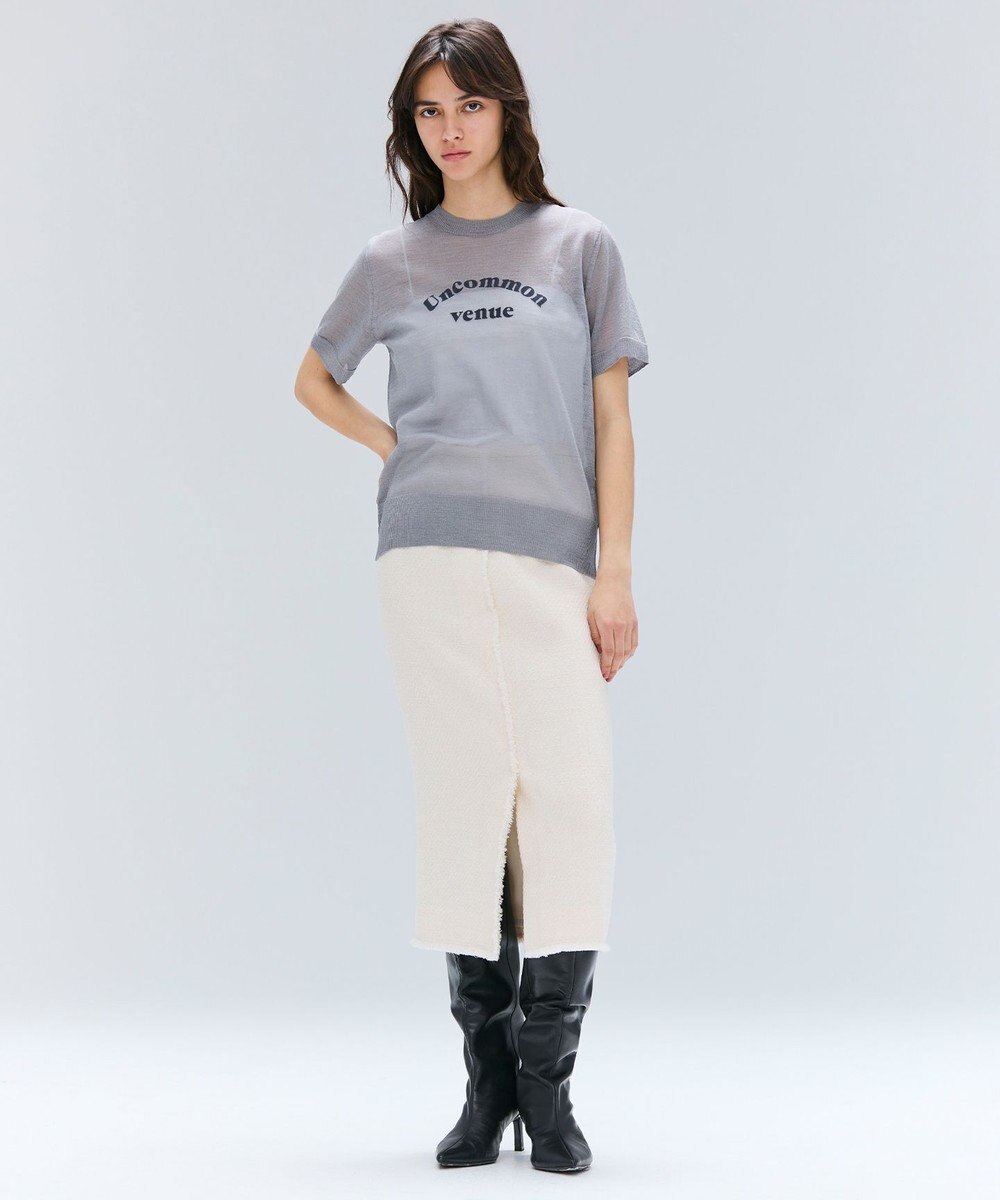 BEIGE， MULLIN / ウールツイードフロントベントスカート 