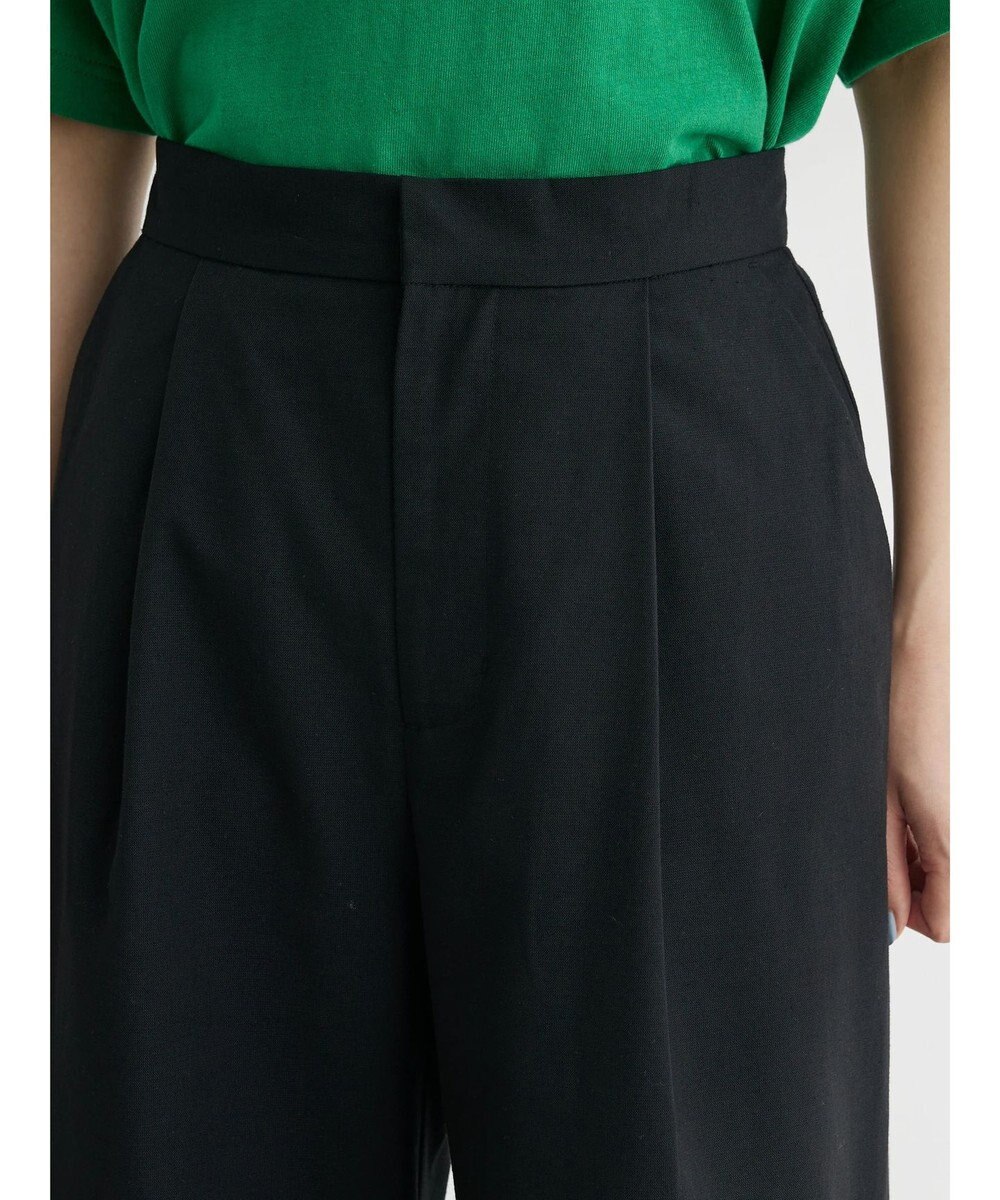Green Parks 綿麻混タックストレートワイドパンツ 