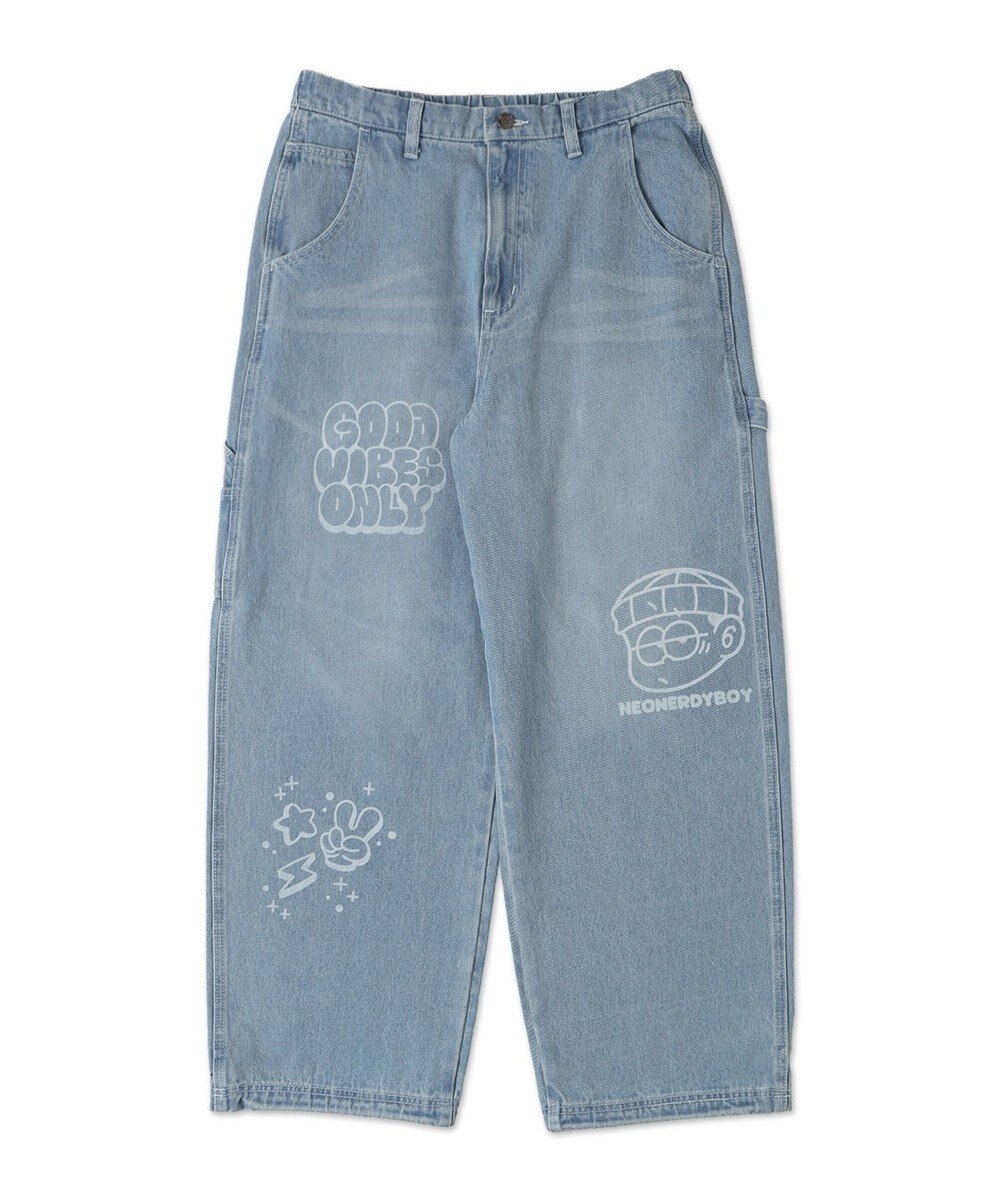 WEGO 【ウエスト紐で調整】イージーペインターグラフィックデニムパンツ 