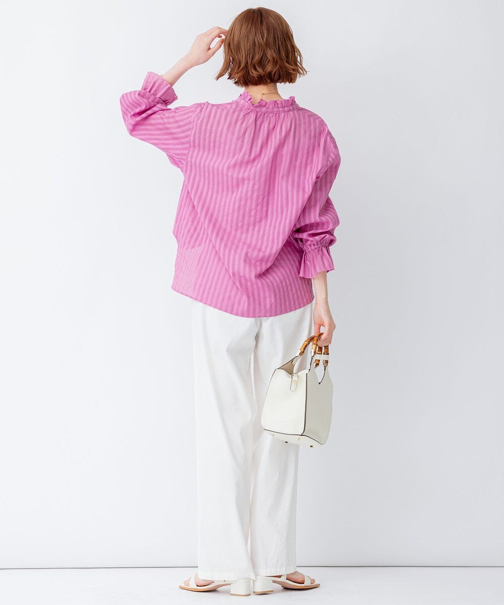 23区 L 【WEB限定/洗える】コットンカラミストライプ スキッパー ブラウス 