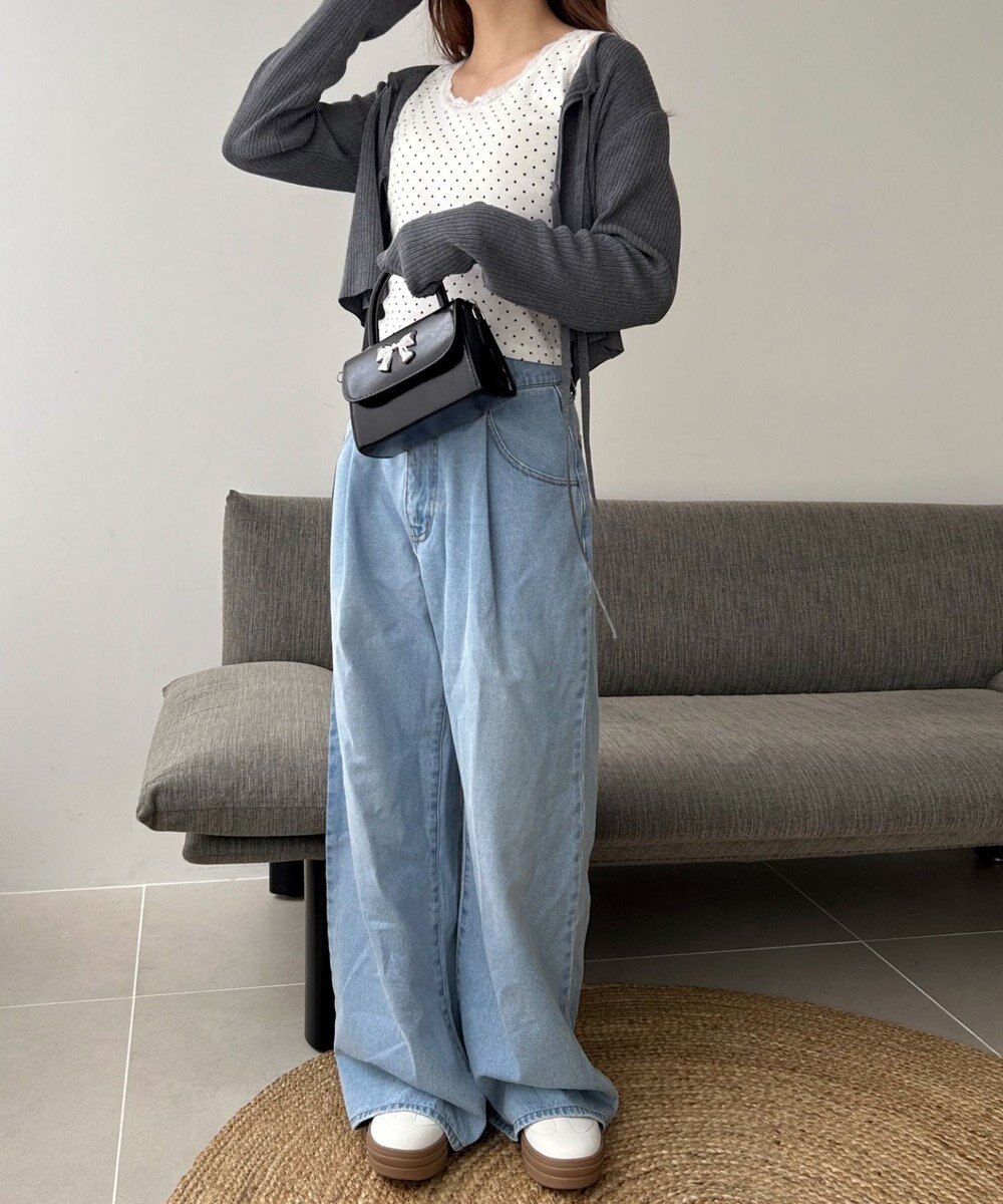 WEGO モチーフデニムタックパンツ 