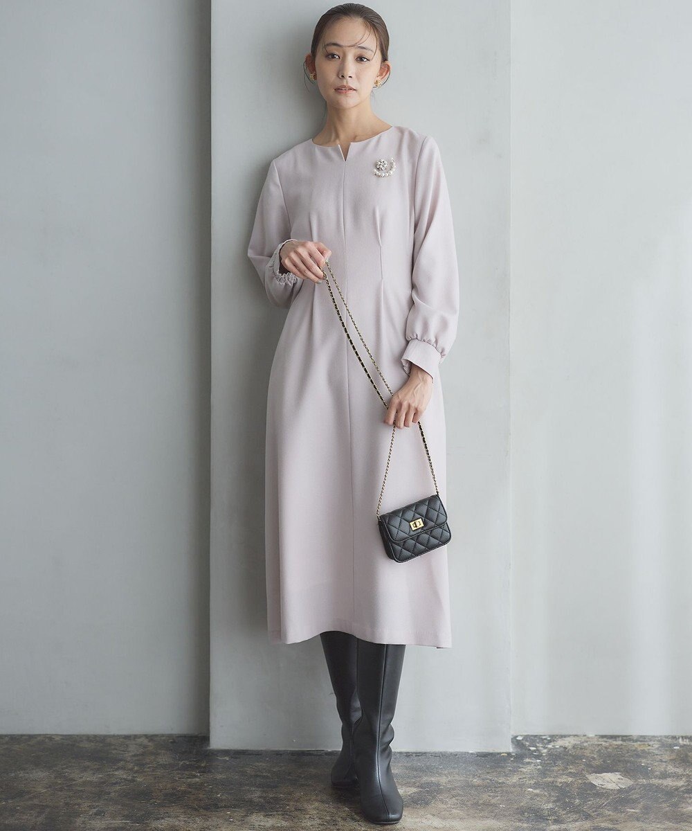 組曲 ウールジョーゼット スリットネックワンピース 