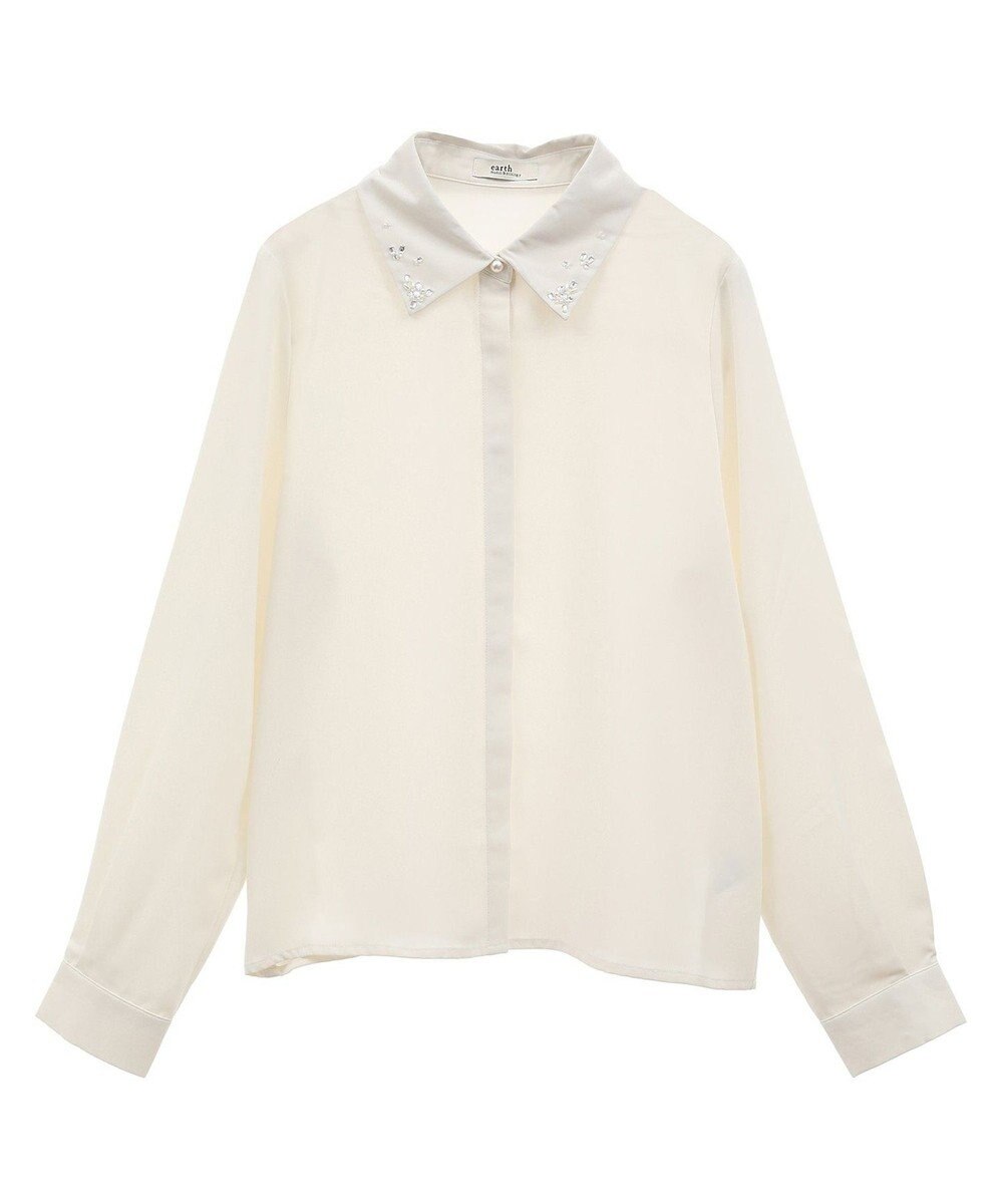 earth music&ecology 襟ビジューブラウス 
