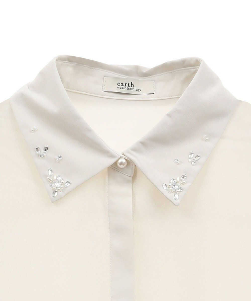 earth music&ecology 襟ビジューブラウス 