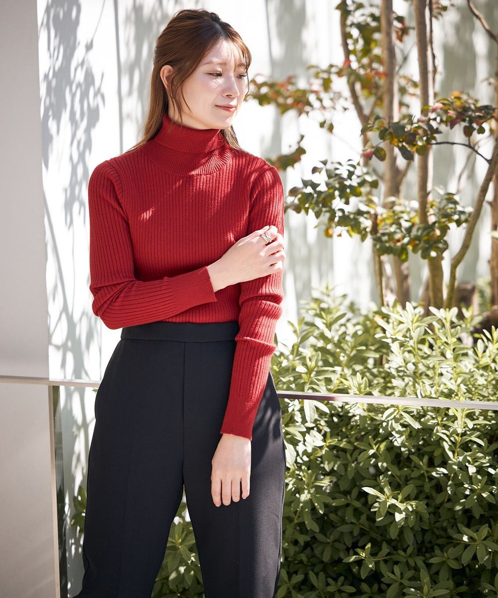 UNFILO 【吸湿発熱】リブ タートルネック ニット 