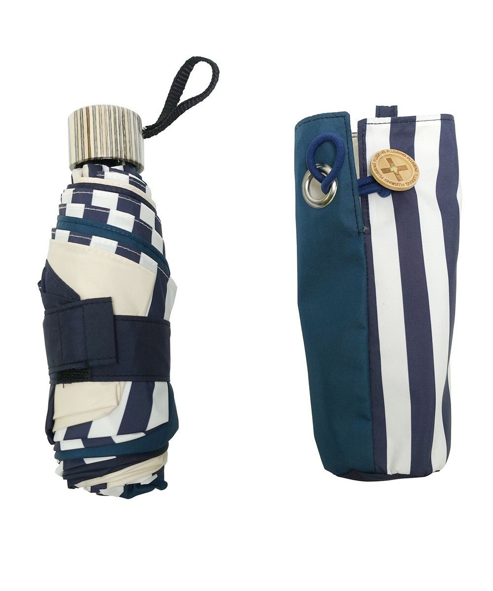 +RING 【UVカット95%以上】【UPF50＋】プラスリング ユニセックス 晴雨兼用 折傘 NVY/WHT T1316 