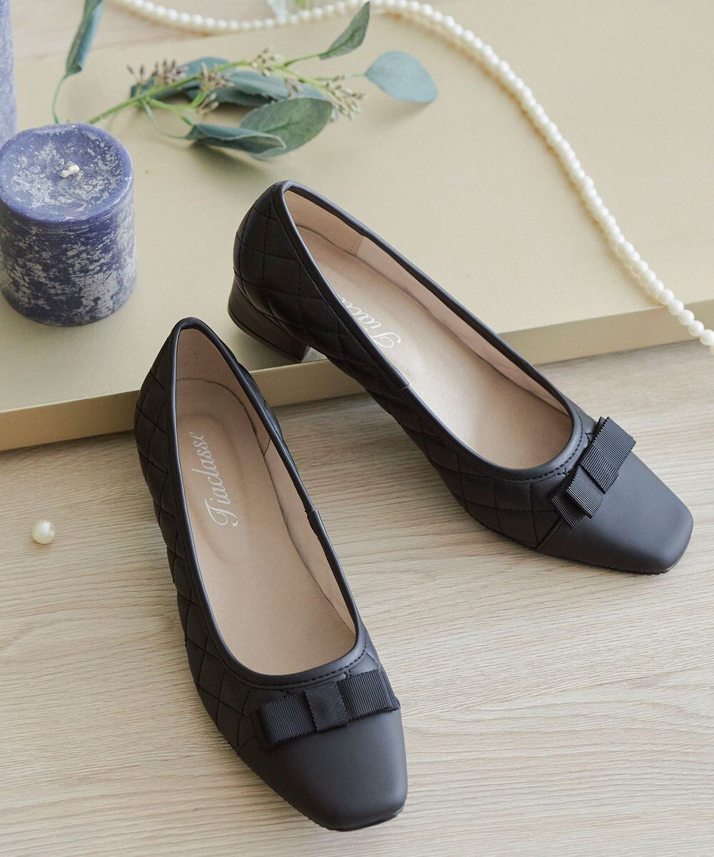 Tiaclasse 【安田美沙子さん着用・撥水】リボンキルティングパンプス　レインシューズ 