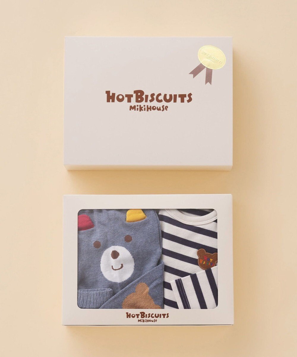MIKI HOUSE HOT BISCUITS ボーダー柄長袖Tシャツ＆ベビースパッツギフトセット【BOX付き】 