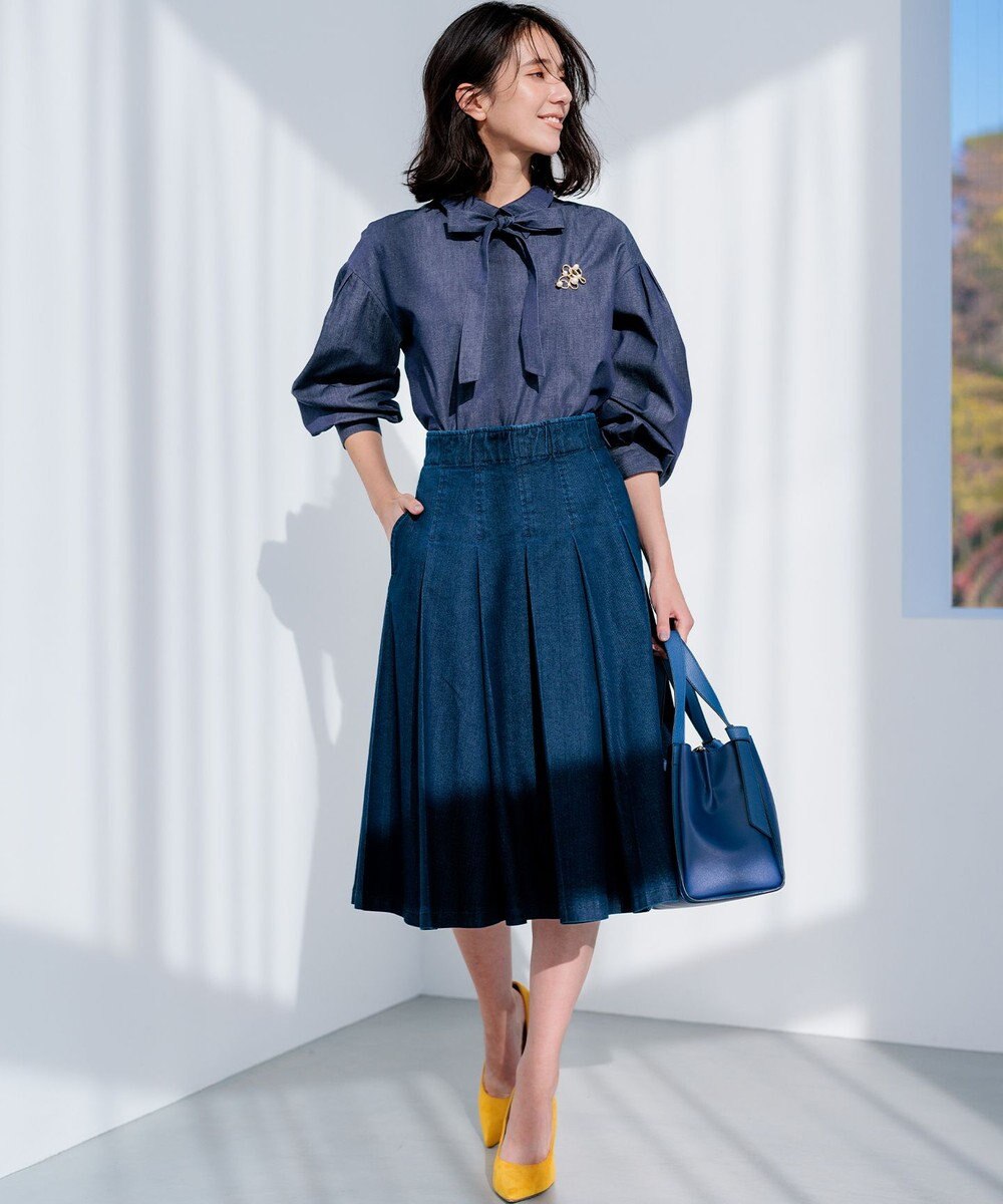 組曲 ライトデニム プリーツスカート 