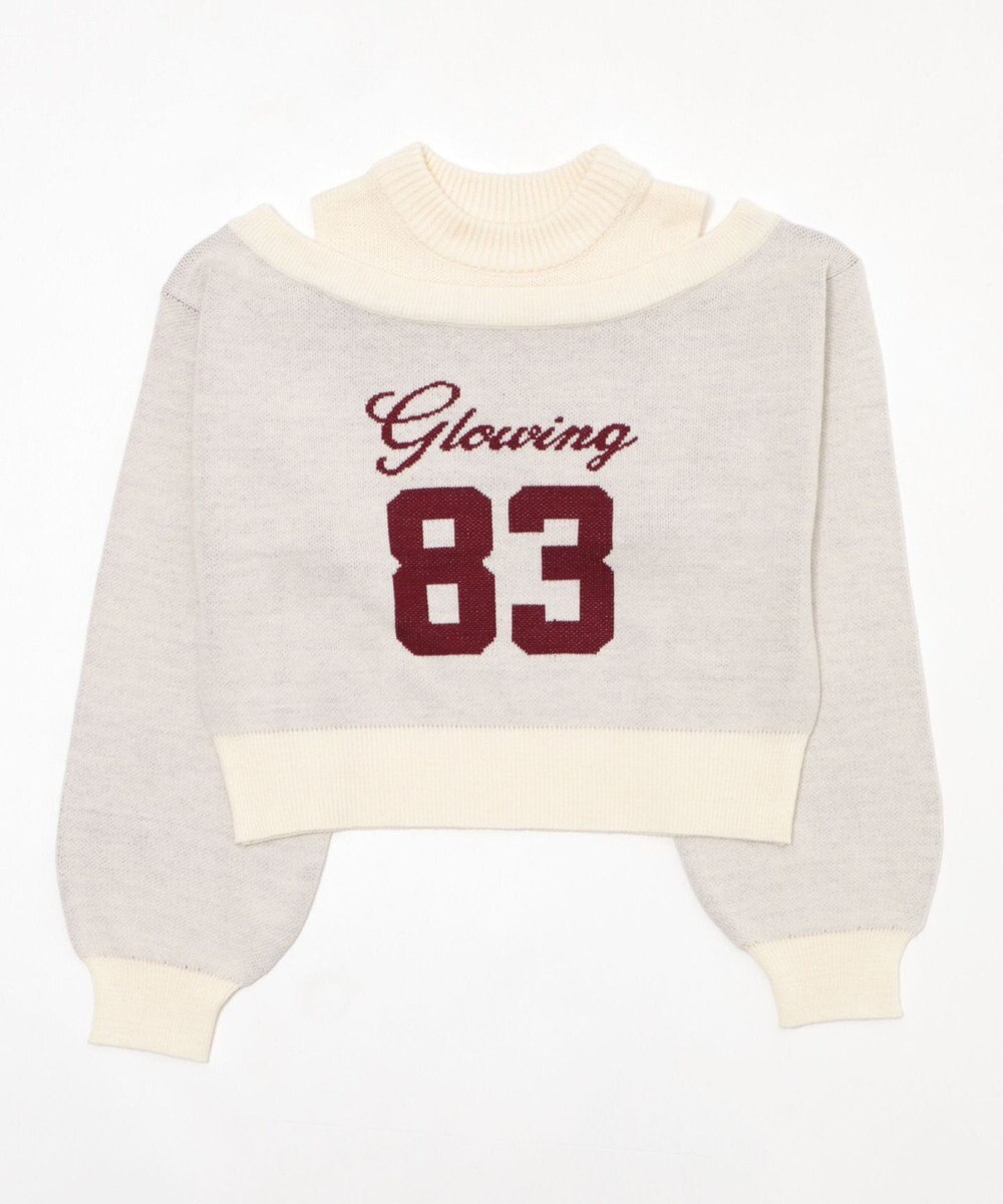 WEGO オープンショルダーナンバリングニット 