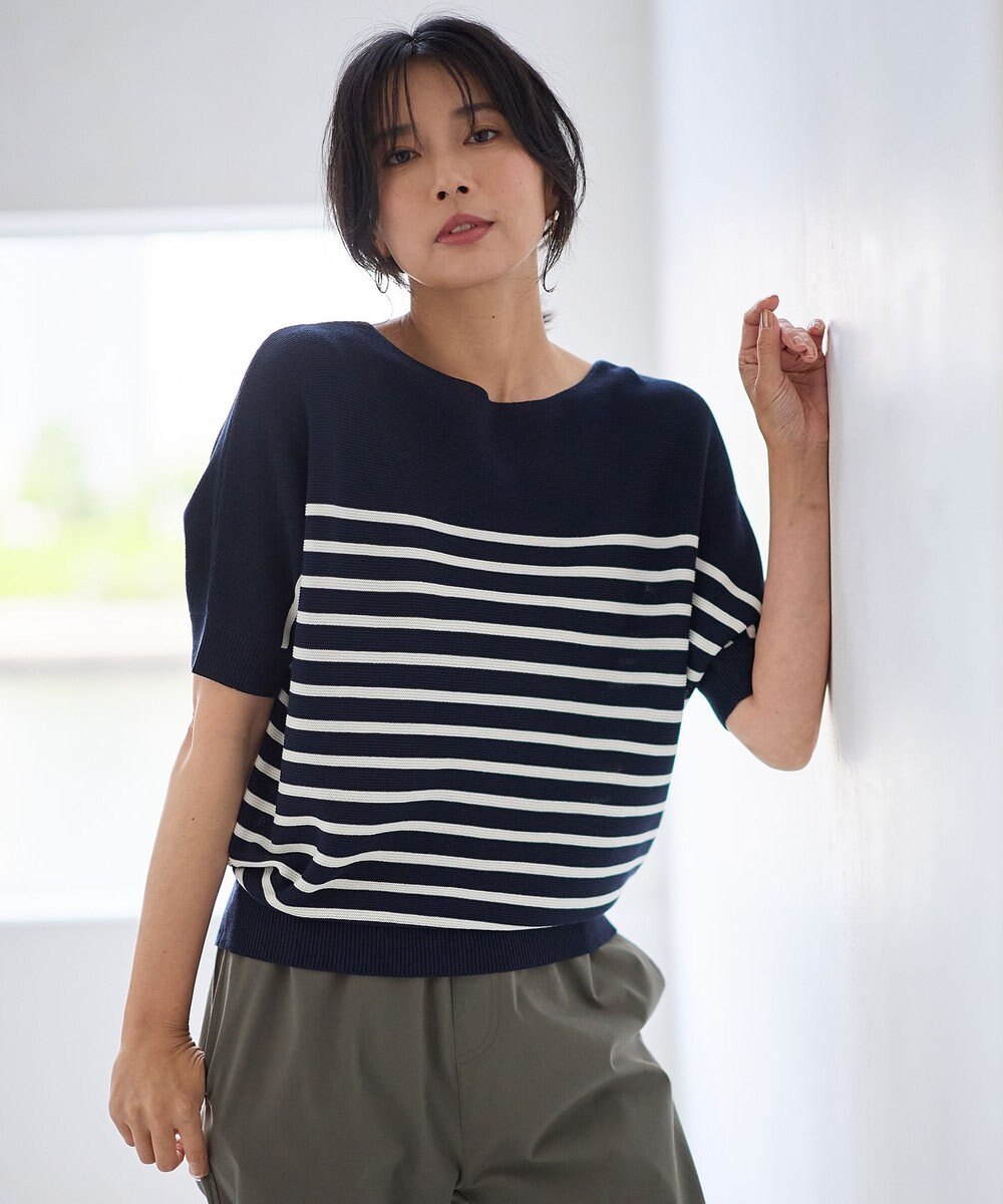 ANY 【洗濯機可/UVカット/アンチピリング】ハーフスリーブガーターニット 