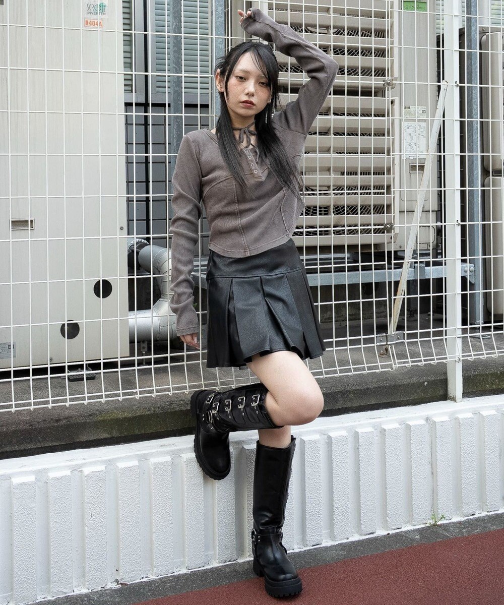 WEGO ヴィンテージウォッシュネックリボントップス 