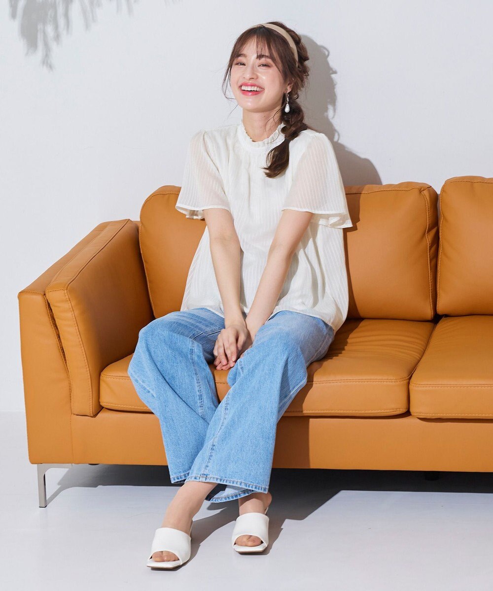 Tiaclasse 【洗える】大人上品なシフォンジャガードフリルカラーブラウス 