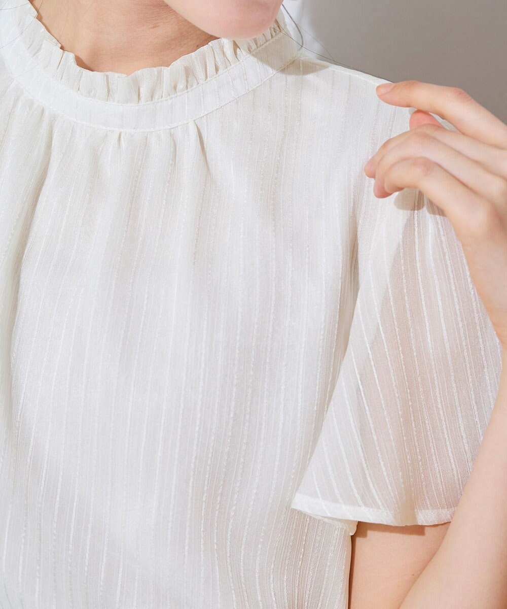 Tiaclasse 【洗える】大人上品なシフォンジャガードフリルカラーブラウス 