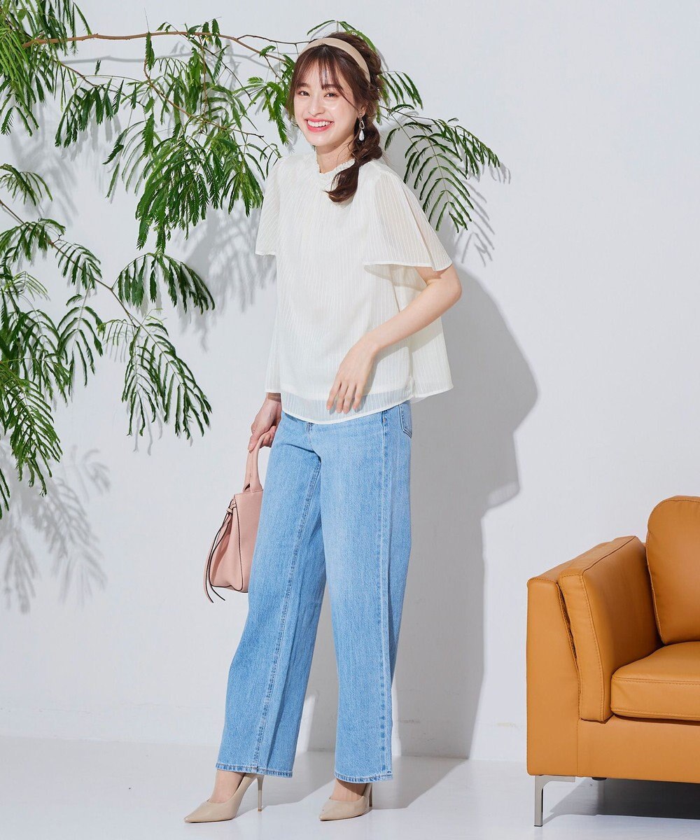 Tiaclasse 【洗える】大人上品なシフォンジャガードフリルカラーブラウス 