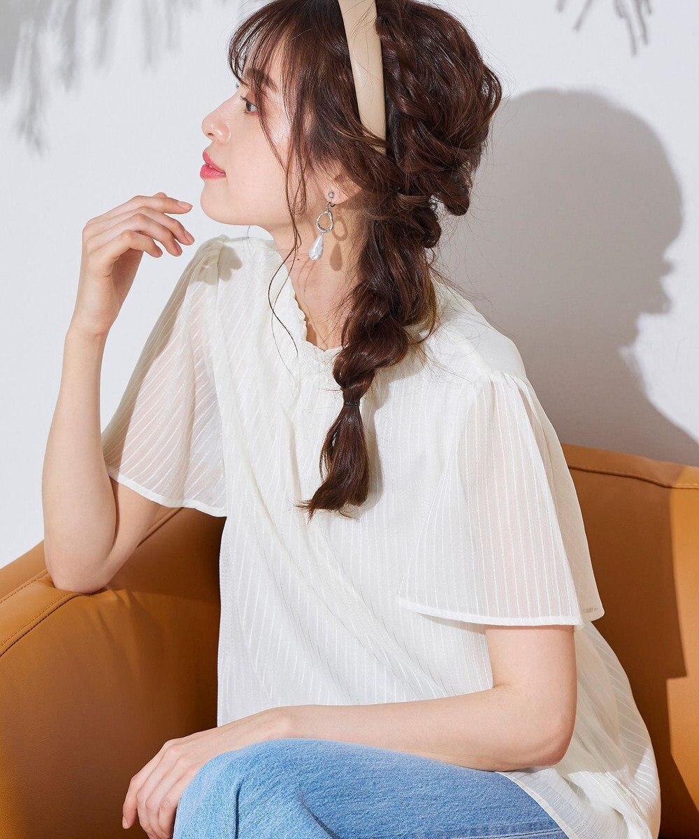 Tiaclasse 【洗える】大人上品なシフォンジャガードフリルカラーブラウス 