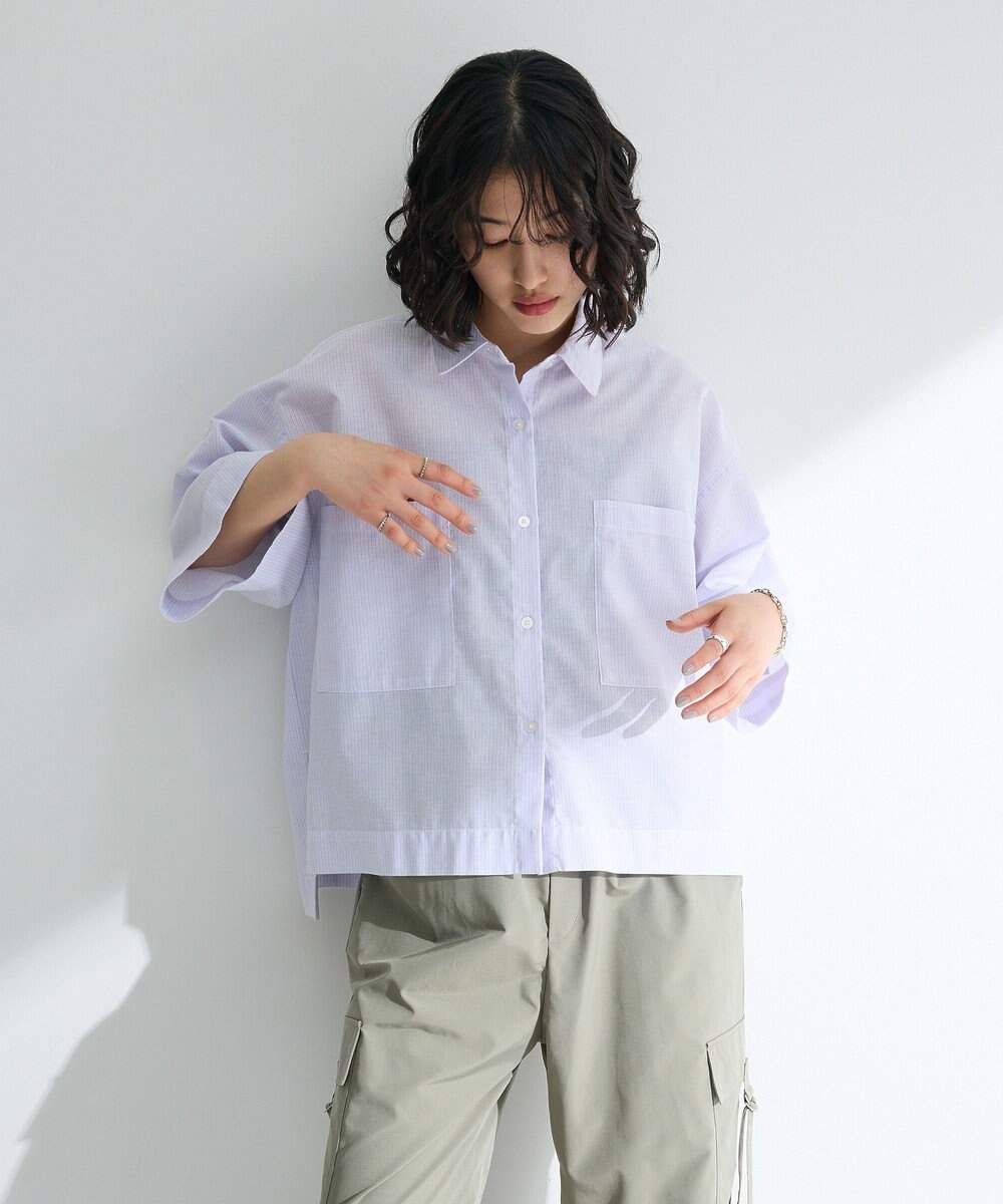 Green Parks 綿麻混５分袖ターンバックシャツ 