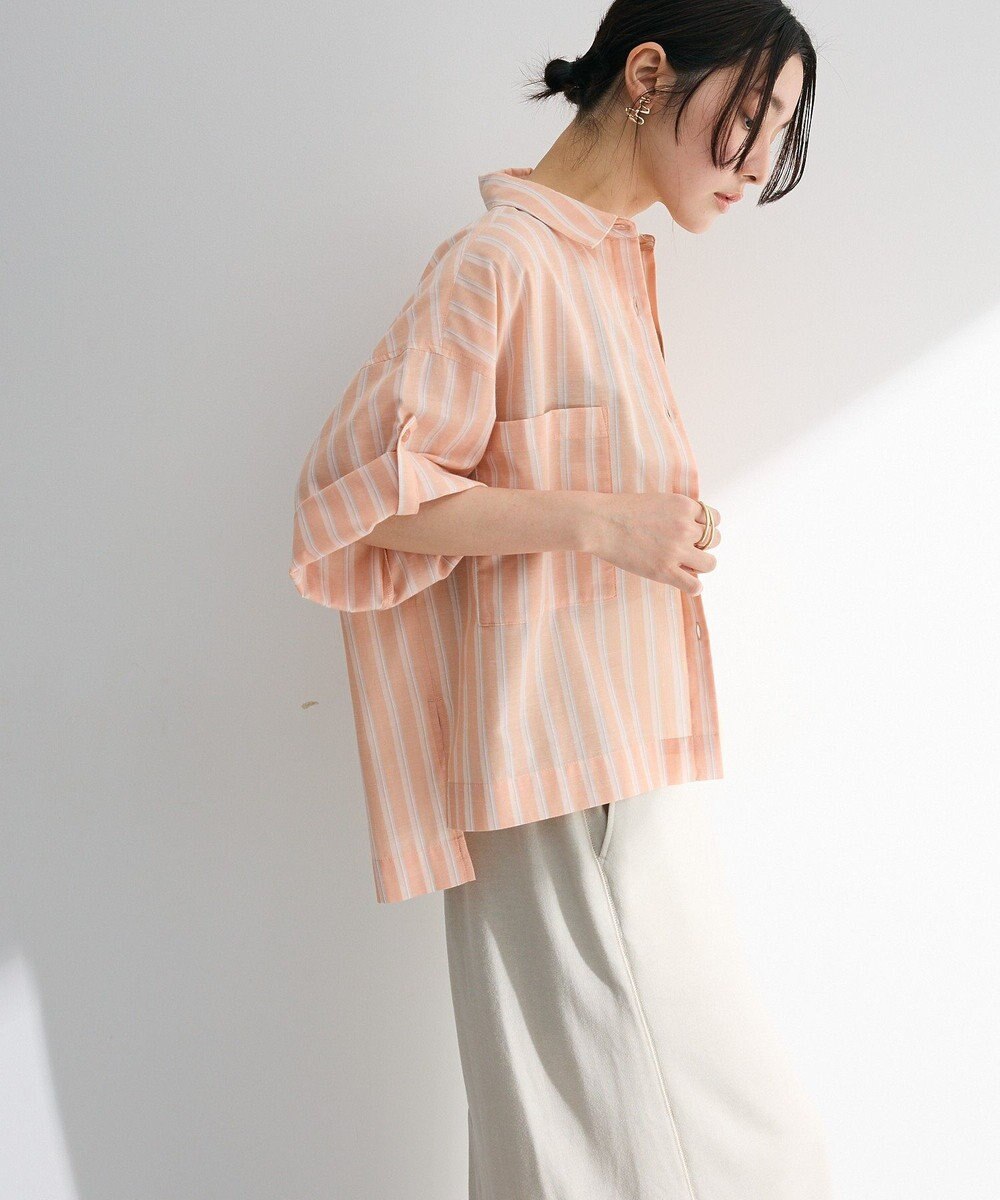 Green Parks 綿麻混５分袖ターンバックシャツ 