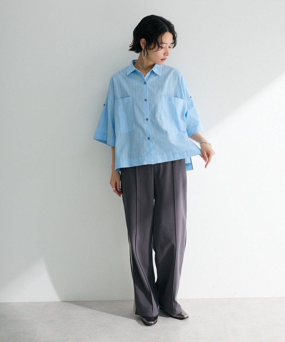 Green Parks 綿麻混５分袖ターンバックシャツ 