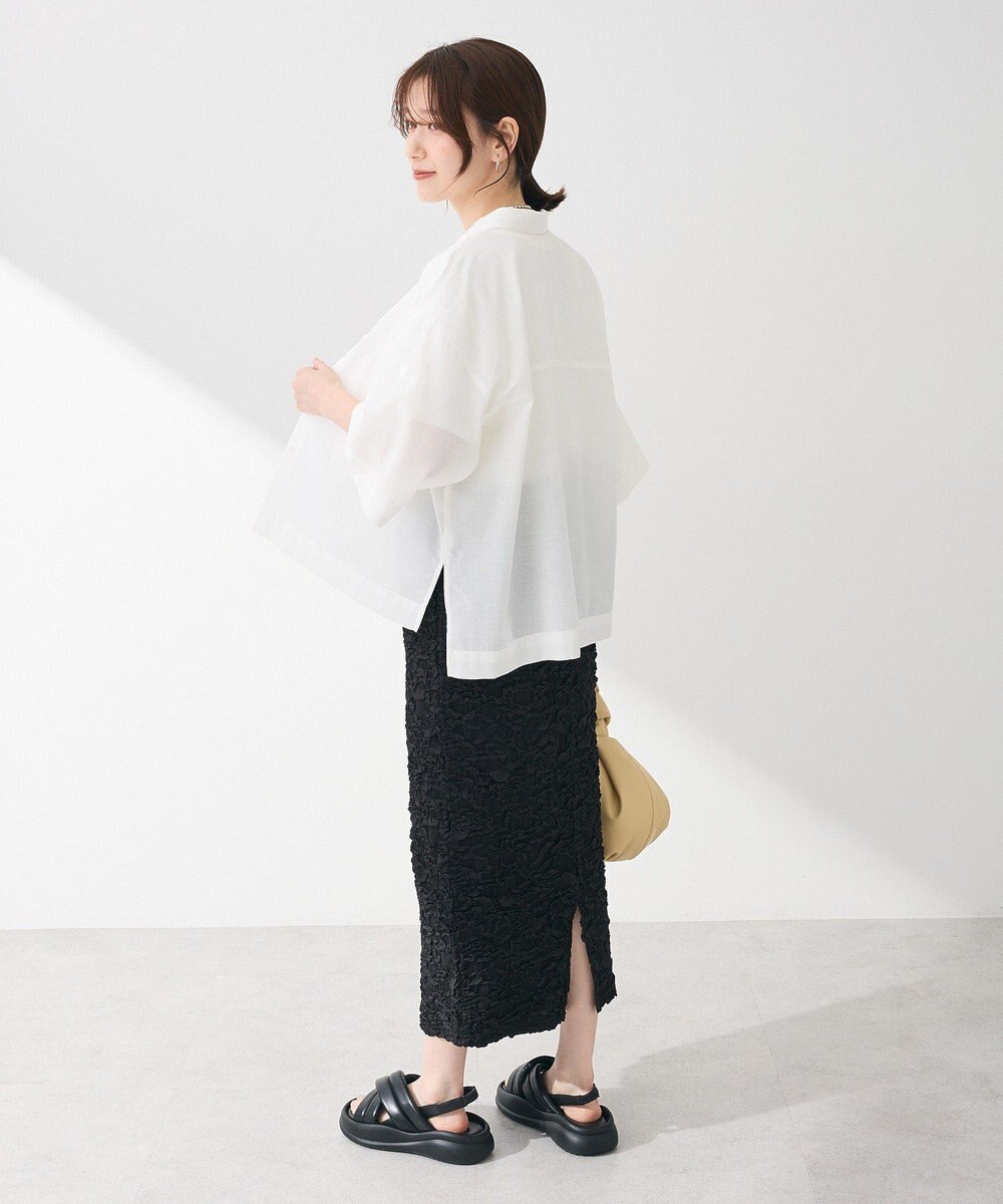 Green Parks 綿麻混５分袖ターンバックシャツ 